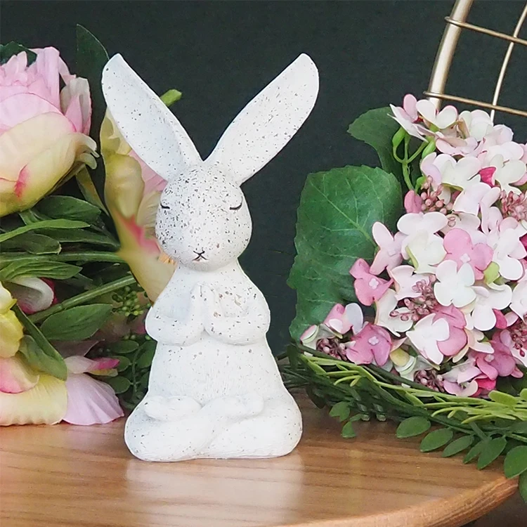 Cute Rabbit Easter Decoration Yoga Pose Statue Miniature Hare Animal Figurine Resin Craft Mini Bunny Garden Animal Statue