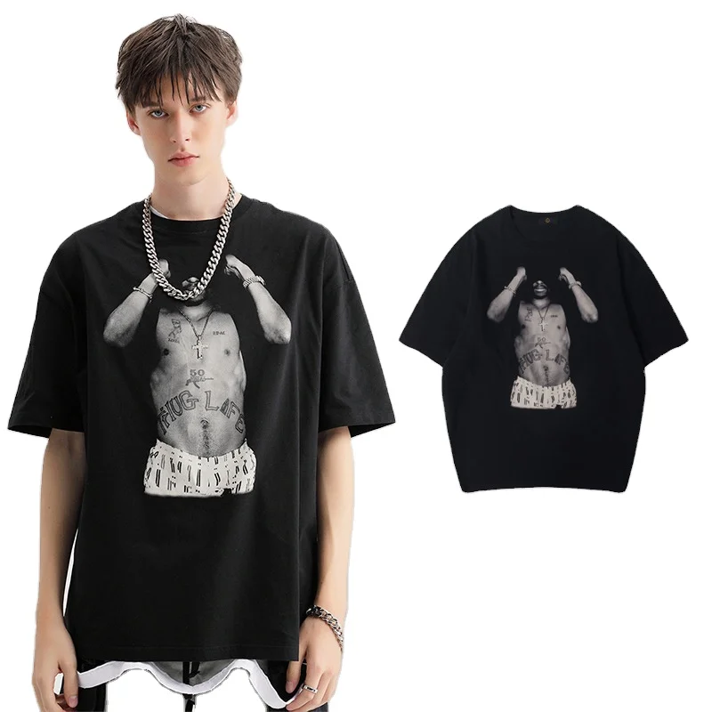 Ман Пользовательские Большие Печать круглый вырез горловины группа команды короткий рукав с заниженной линией плеч футболка в винтажном стиле, повседневный стиль, футболка для мужчин