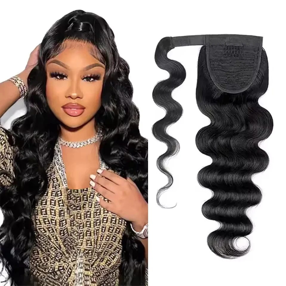 4b 4c  custom Brazilian hair Natural Body Wave drawstring PonyTail  Remy Wrap Around Ponytail Human Hair Extension