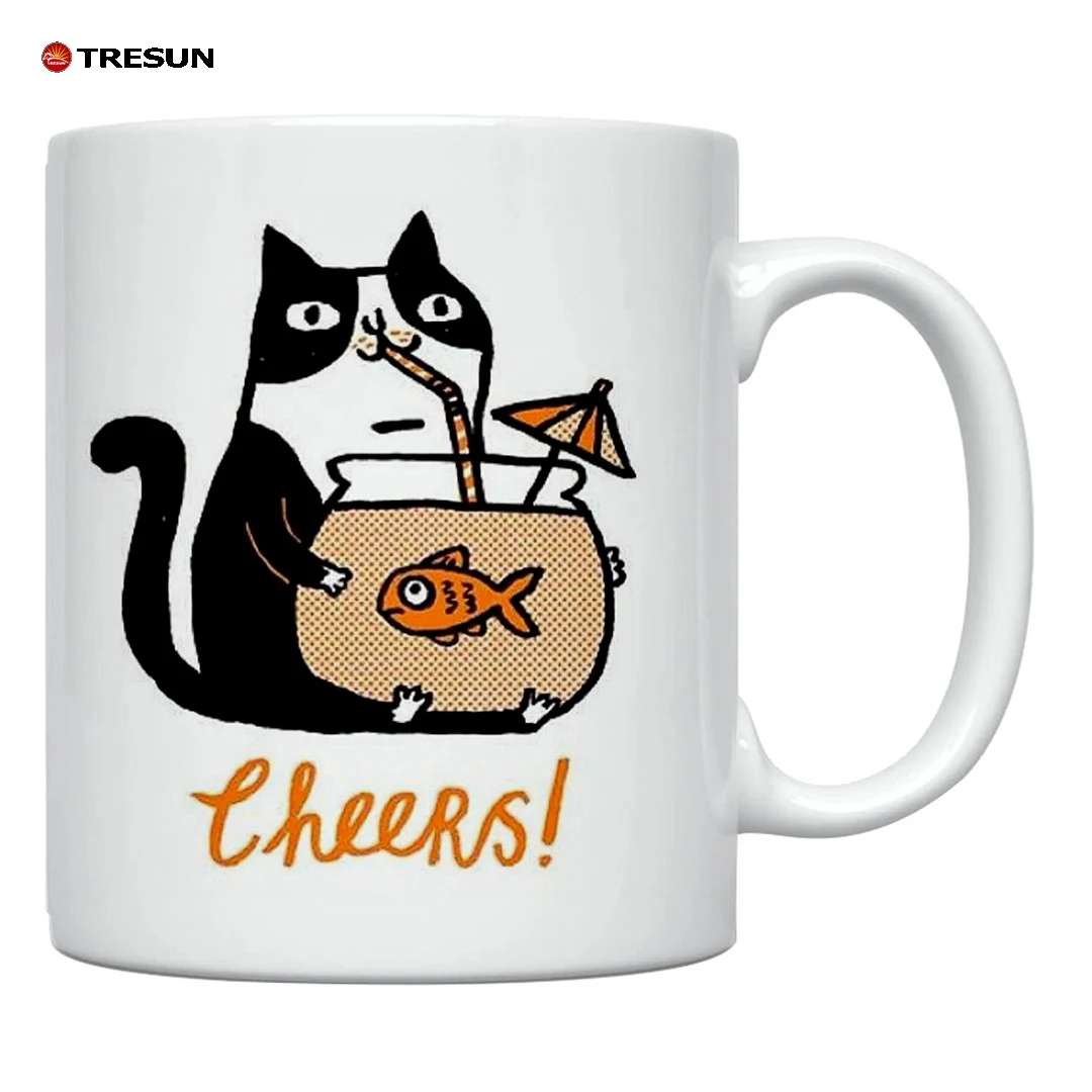 11 oz feline animated drawings cat lovers meow funny message novelty white ceramic mug cup for java hot tea