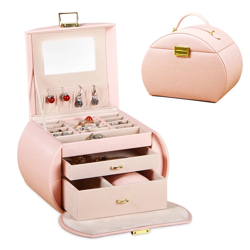 Customized Princess Style Pink PU Leather Travel Jewelry Storage Box
