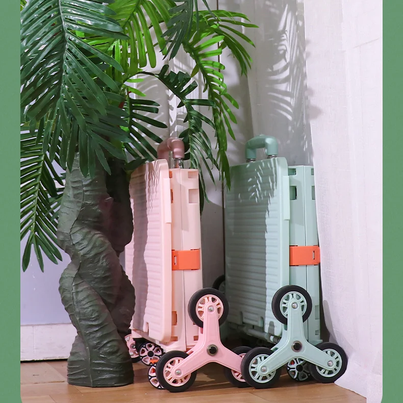 BAOYU Supermarket Shopping Baskets Folding Stairs On Cart Foldable Trolley Shopping Trolleys & Carts