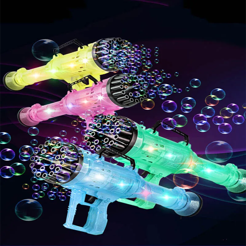 Amazon hot selling 21 holes transparent gatling bubble machine plastic bubble gun set garden playing sets for kids