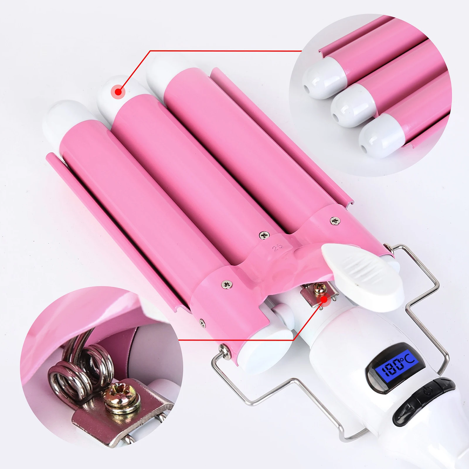 32mm Jumbo Hair Waver Iron, 3 Barrel Curling Iron Wand with LCD Temp Display, 1.25 Inch Ceramic Tourmaline Triple Barrels