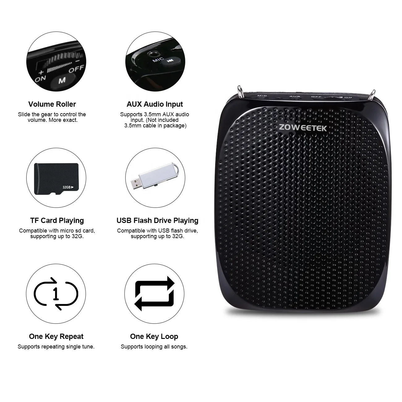 Zoweetek Voice Amplifier with Microphone Headset,1800 mAh Rechargeable Portable Amplifier for Teachers