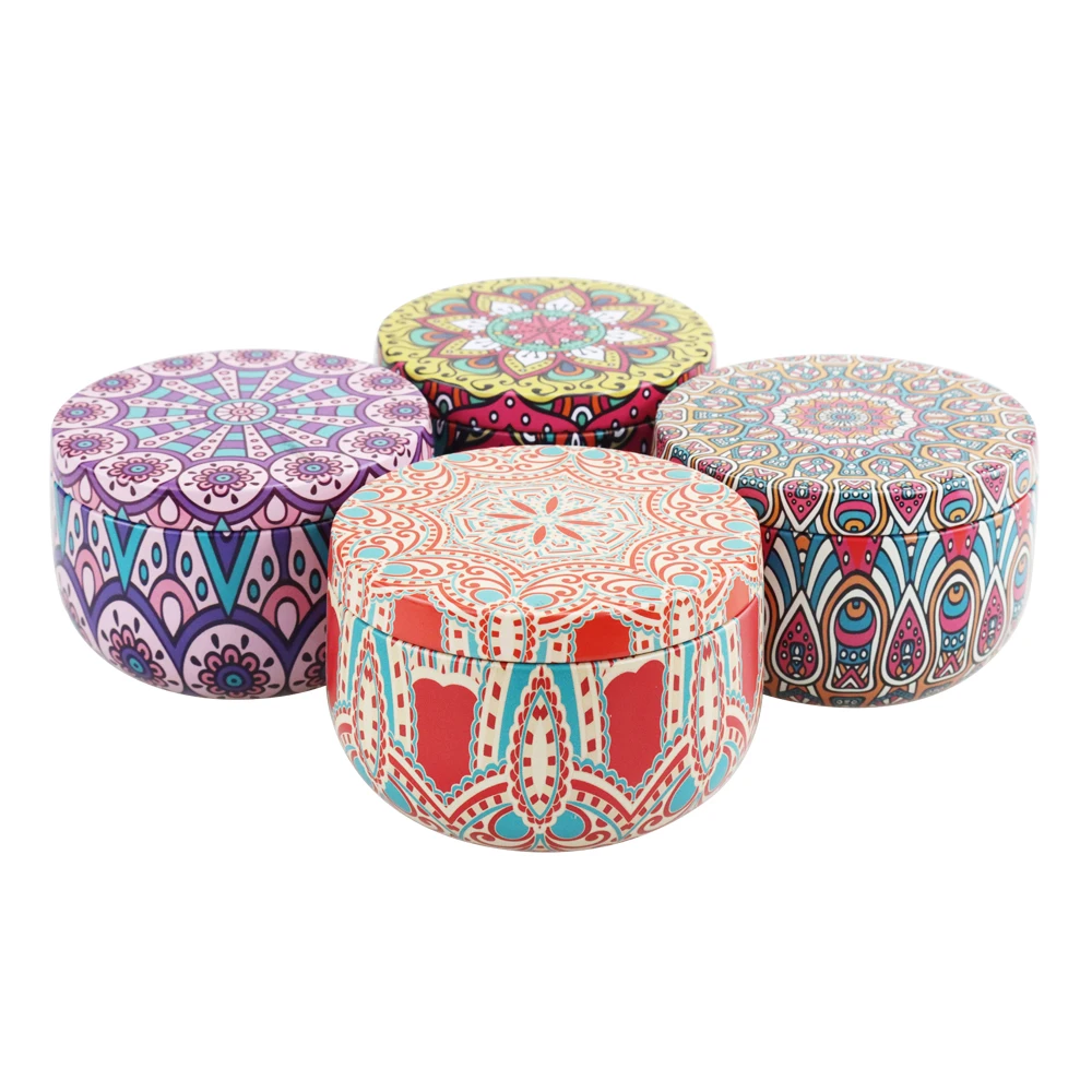 more then 100 designs for choice ! ready to ship 4.4 oz metal tin holder candle vessels with lid