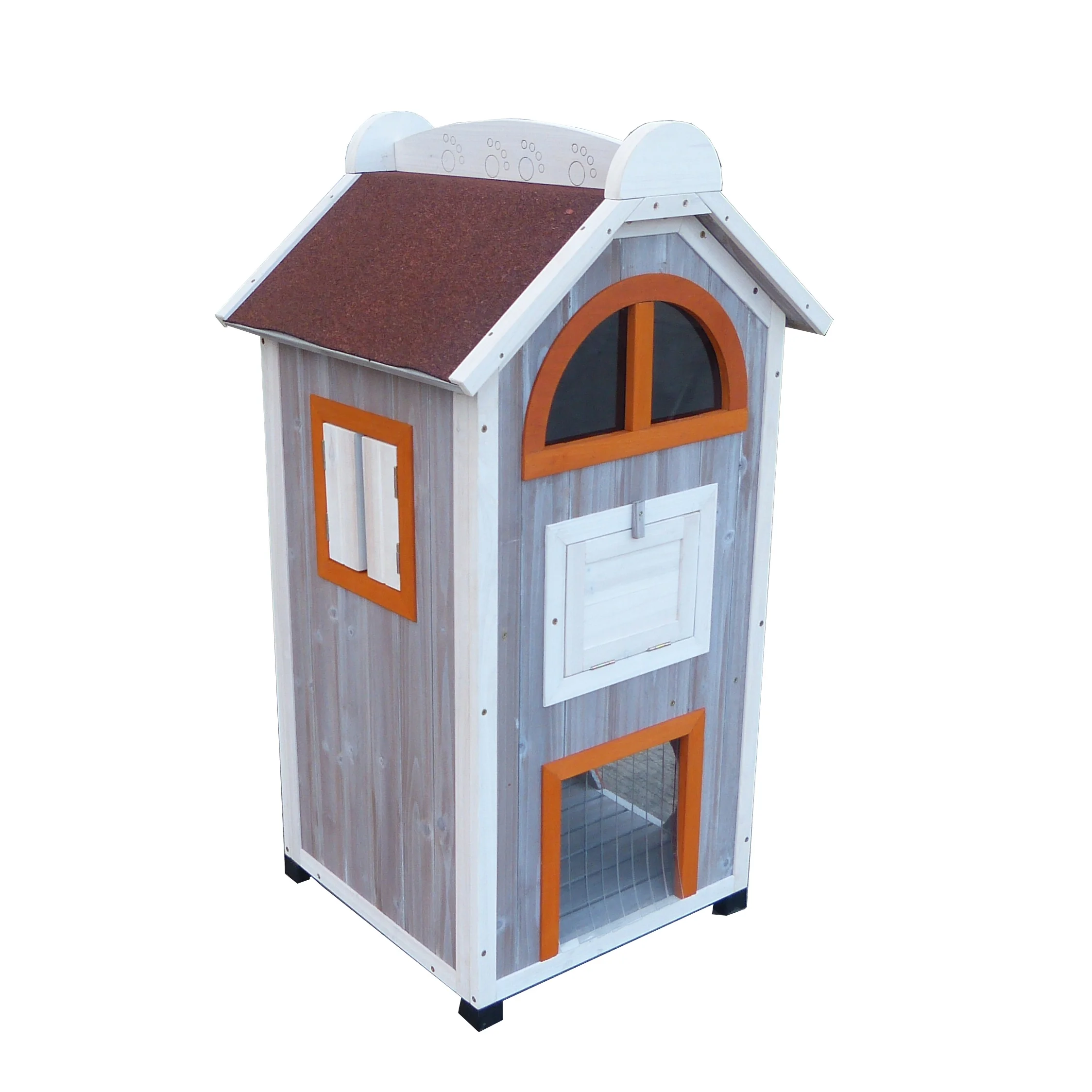 
Petsfit Outdoor Indoor Cat house Wooden Cat House with Eave 
