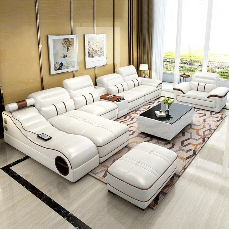 2021 Popular new products Massage function Furniture  Living Room Sofa Set Leather Sectional Sofa