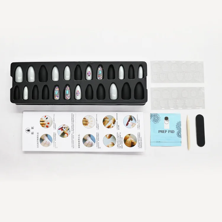 24 pieces of finished nail patch gift box with pointed head wearing nail piece removable bridal false nail