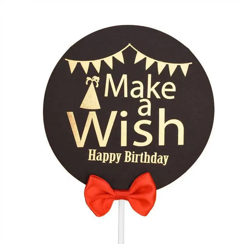 Black card bronzing Printing  with bow tie cake Topper   Happy birthday cake Decoration Make a Cake Topper