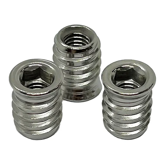 6x15 Stainless Steel Straight-in Insert Nut With Inner Hexagon Straight Through Embedded Full Thread Furniture Fastener