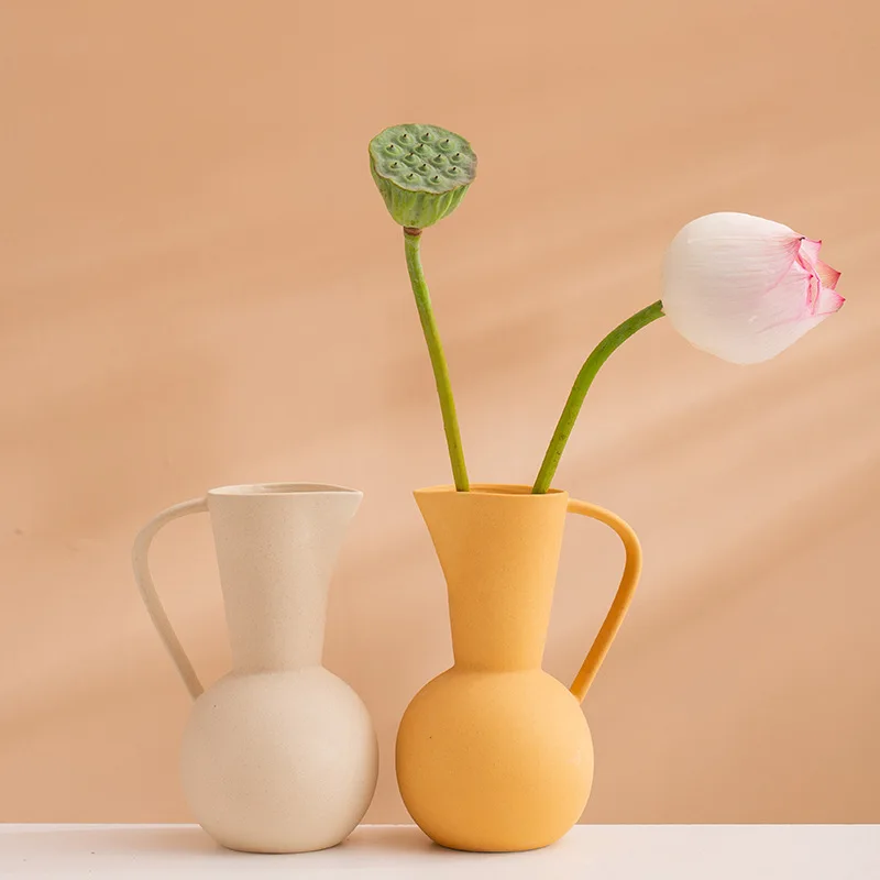 High Quality Ins Popular Ceramic Vase Kettle Decoration Modern Living Room Dining Table Orange Jug Vases