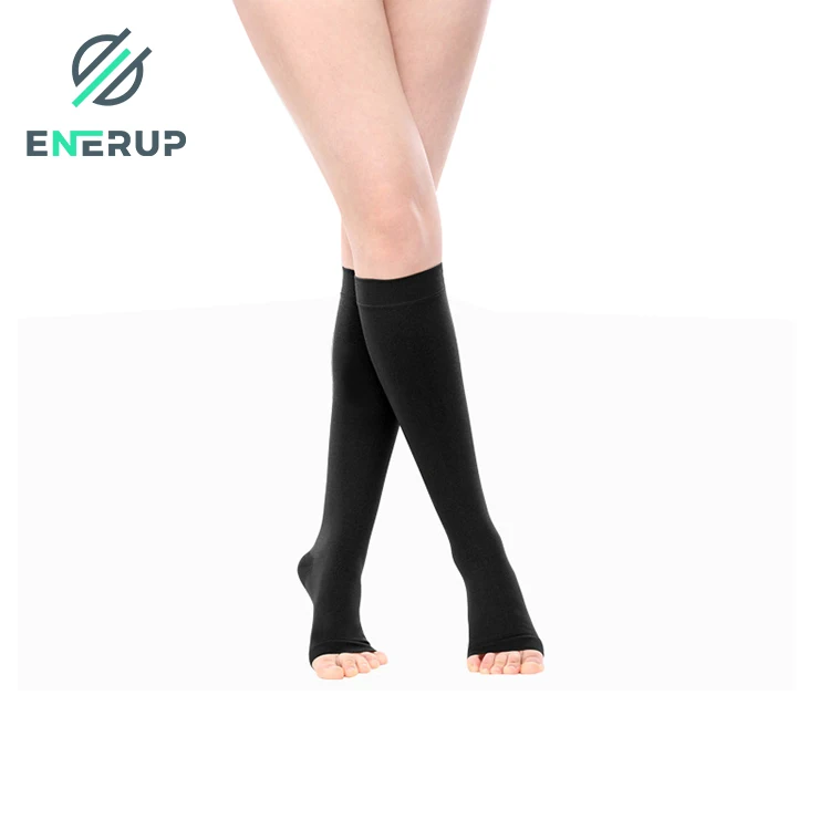 Enerup nylon socks medical compression stocks unisex 15-20mmhg knee high Socks open-toe