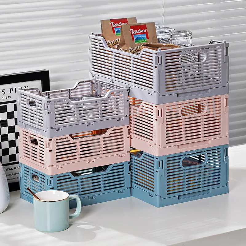 Folding Plastic Storage Basket Creative Snacks Overlay Desktop Living Room Refrigerator Storage Basket