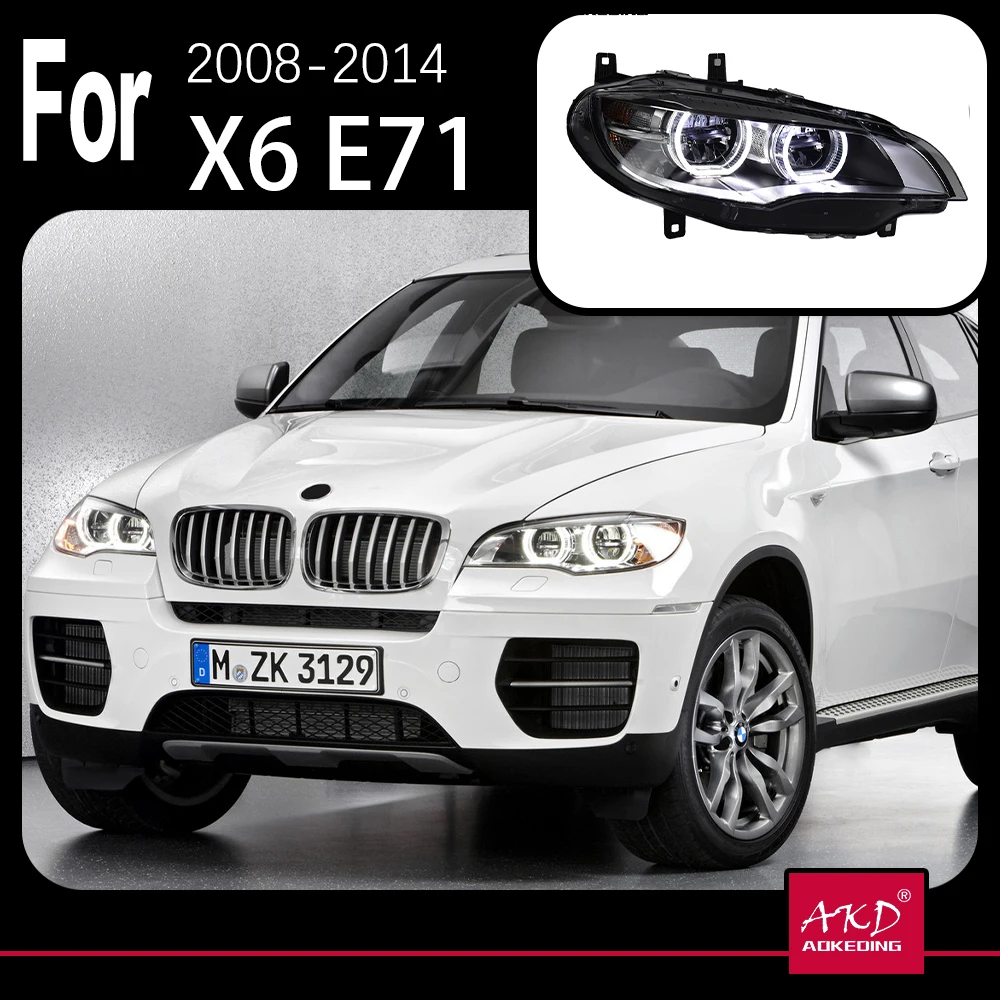 AKD Car Styling Head Lamp for BMW X6 Headlights 2007-2013 E71 LED Headlight Projector AngelEye DRL Signal Automotive Accessories
