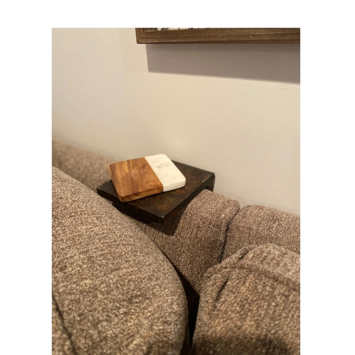 Custom factory price 6 inch Hidden Sofa arm couch Table Tray Handmade sofa table tray holder adjustive natural wood sofa table