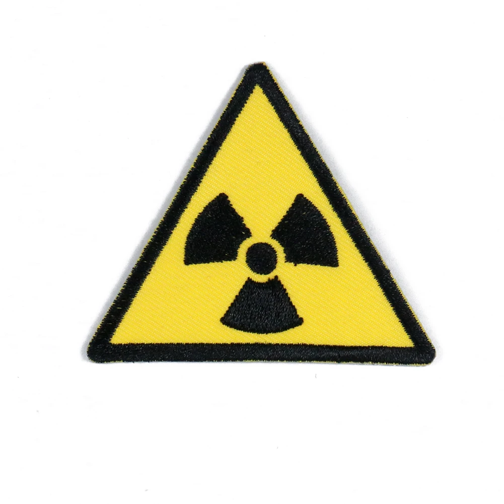 
High quality customized yellow twill heat cut triangle radiation symbol embroidery patches for clothing decoration 