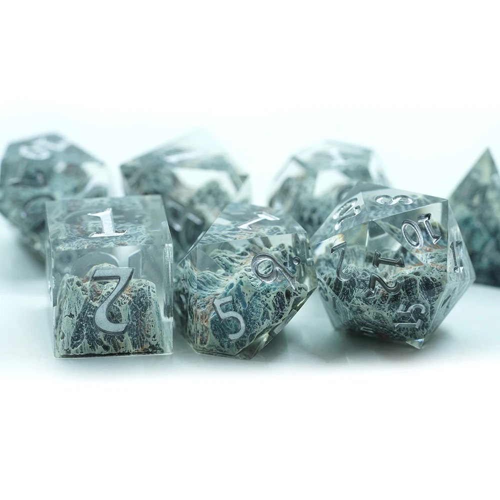 Online Multiplayer Dice Game 16mm 20 Sided Letter Starry Green Blue Polyhedral Dice set Stone Inside