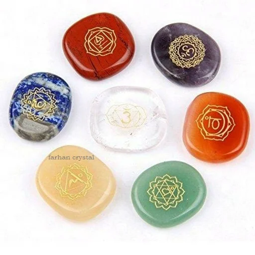 Seven Chakra Reiki Set / 7 CHAKRA Oval set reiki  WORRY STONE / CHAKRA CRYSTAL - SEVEN CHAKRA WORRY STONES