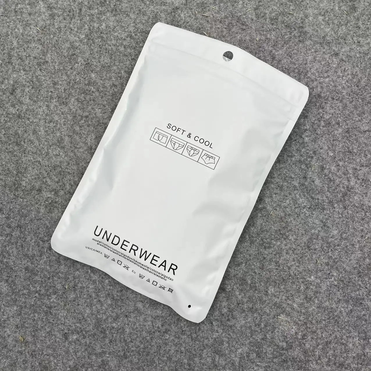 Low MOQ Custom Printed Front Clear Window Matte White Stand Up Clothing Underwear Socks Packaging Ziplock Bags