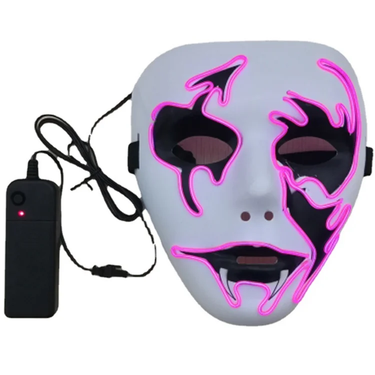 Halloween Neon Led Luminous White Ghost Fish Mouth Horror Face Mask Cosplay Costume EL DJ Party Masks Carnival Props