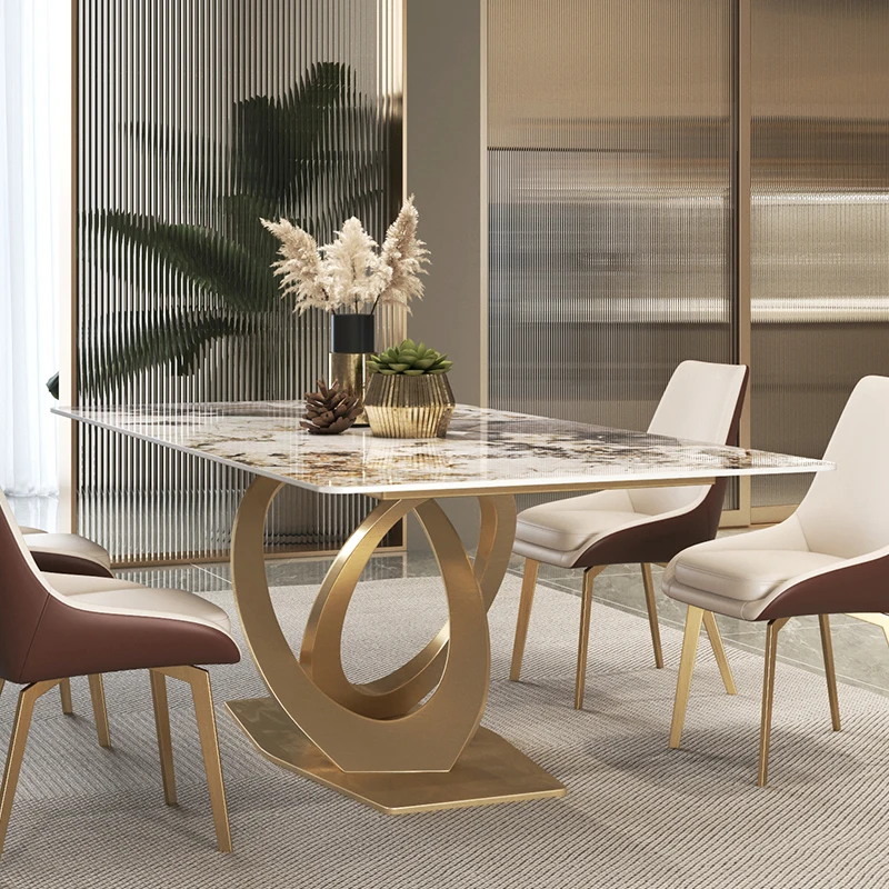 Luxury Stainless Steel Square Marble Dining Table Furniture Imported Modern Slate Dining Room Dining Tables