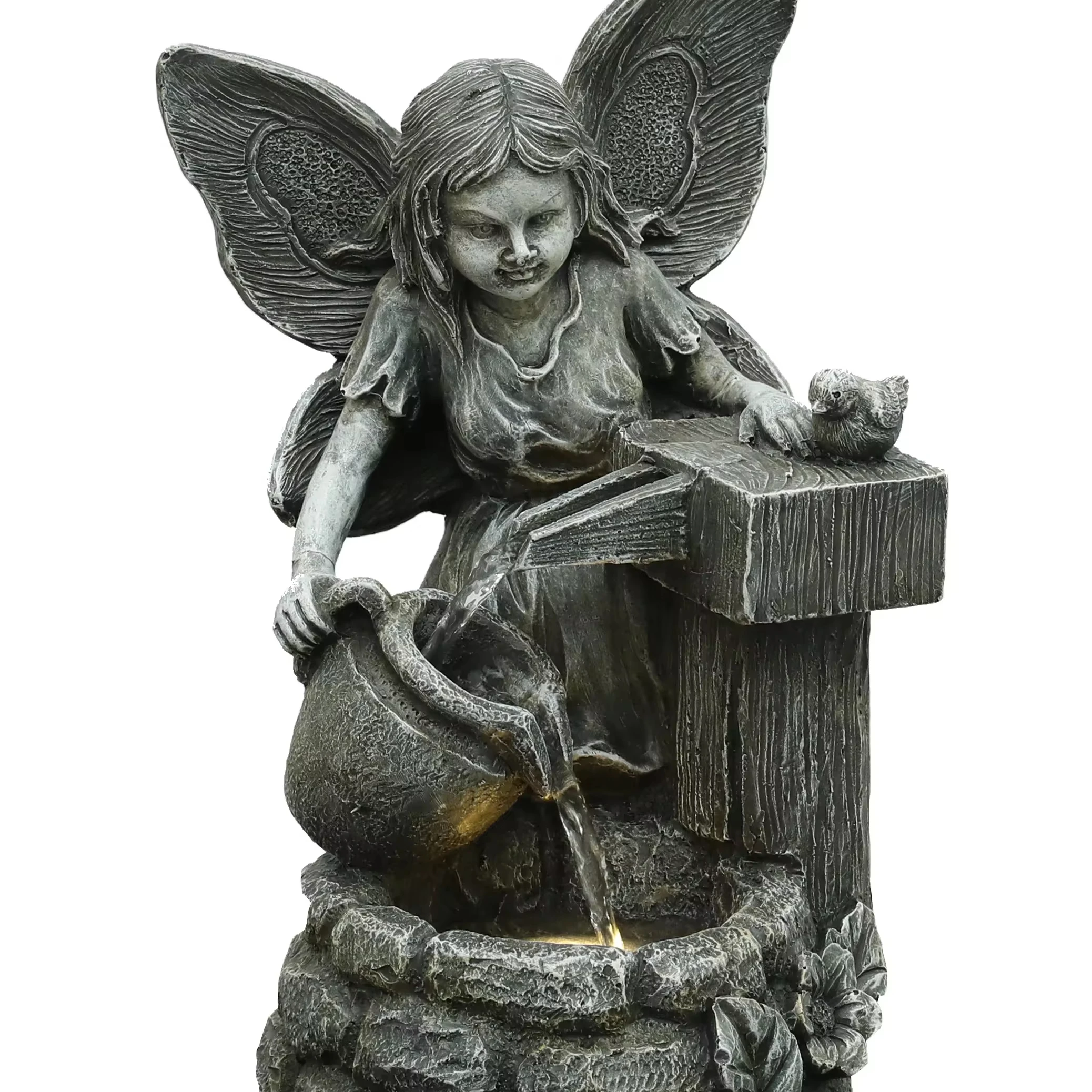 Stone rockery large polyresin water fountain with led light packing