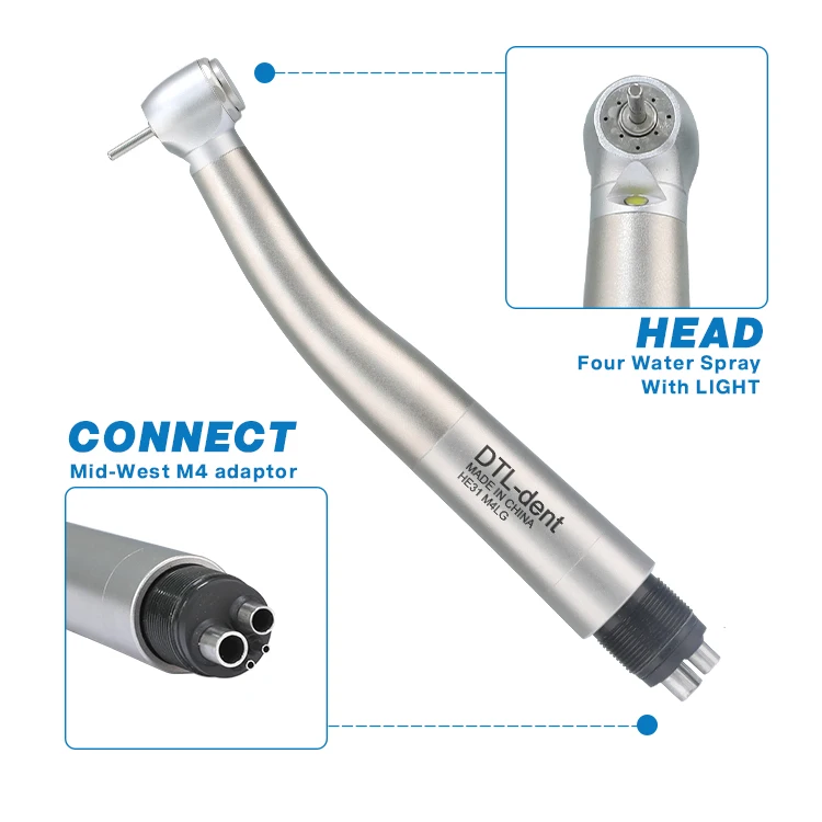 High quality 4 holes dental handpiece air turbine led dental high speed handpiece 4 water spray dental highspeed handpiece