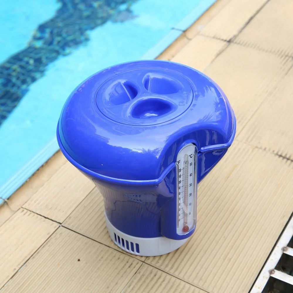 ABS Swimming Pool Floating Chemical Chlorine Dispenser Tablet Holder With Thermometer Suitable For 3inch Chlorine Tablets