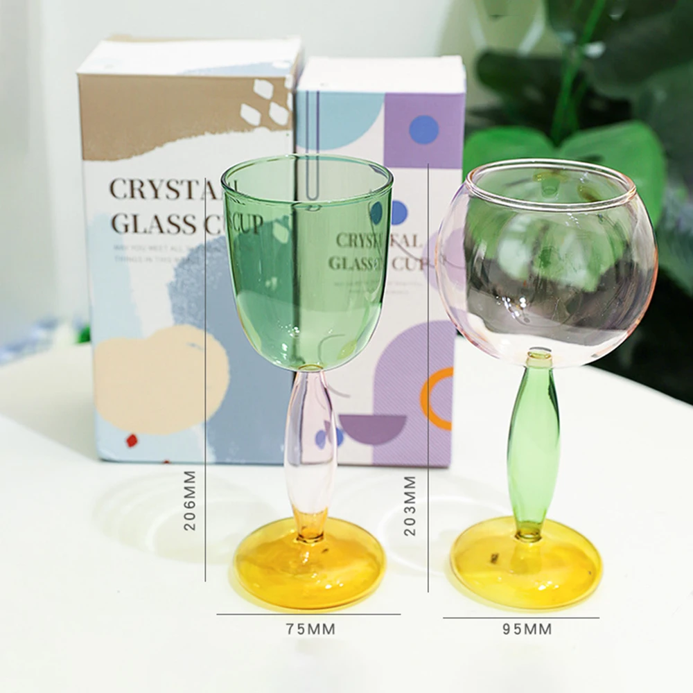 Funny Design Colored Handmade High Borosilicate Highball Glass cup Colored Glass Red Wine Glass Champagne Contrast Goblet
