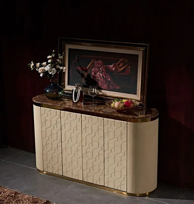 Premium Home Dining Room Cabinet Elegant Wooden Buffet with Multiple Drawers and Gold Base for Restaurant