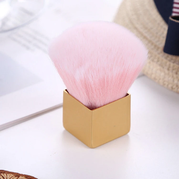 New Style Single Gold Powder Kabuki Makeup Brush with Mushroom Shape and Ultra Soft Pink Fiber Blusher Powder Cosmetic Brush