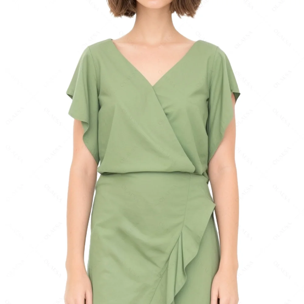 ODM Designer Mint Cap Sleeve Elegant Cotton Ruffles Formal Casual Dresses