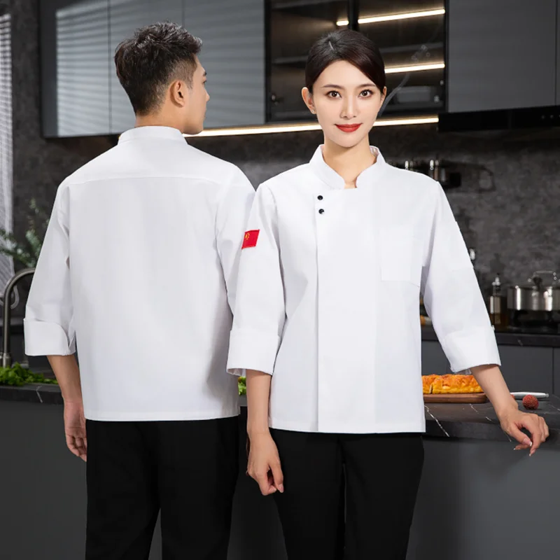 Oversized set Chef work uniform long sleeved mens womens autumn winter breathable back kitchen short sleeved uniform