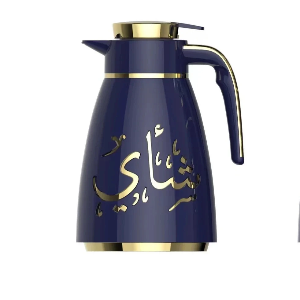 Custom1000ML Arabic style vacuum flask metal body glass Thermos Insulated Water tea pot arabic tea thermos For Ramadan