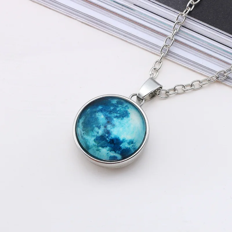 PUSHI Moon Glow Vintage Necklace Jewelry Stainless Steel Statement Necklace Glass Pendant for Necklace