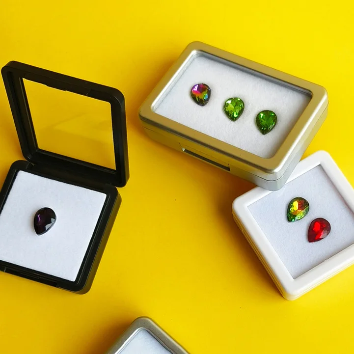 Wholesale diamond gemstone display box flip glass cover transparent dustproof jewelry storage box square acrylic jewelry box
