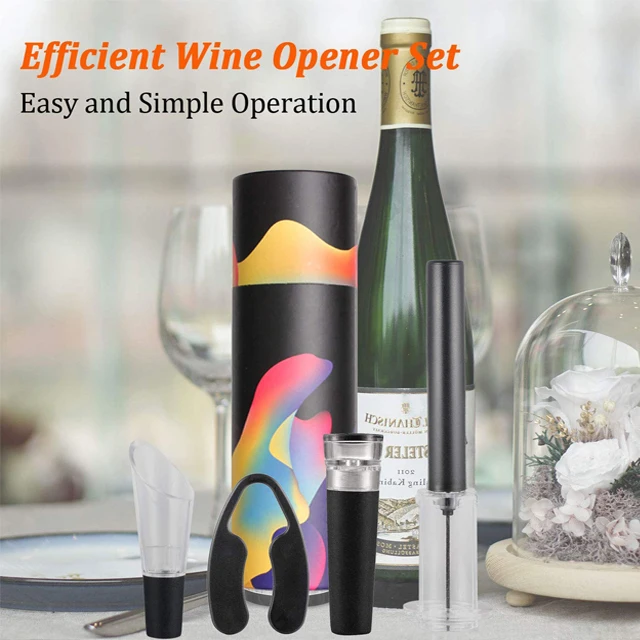 Amazon Top Seller 2020 Valentine Day Gift Air Pump Wine Opener Set with Corkscrew Preserver Kit