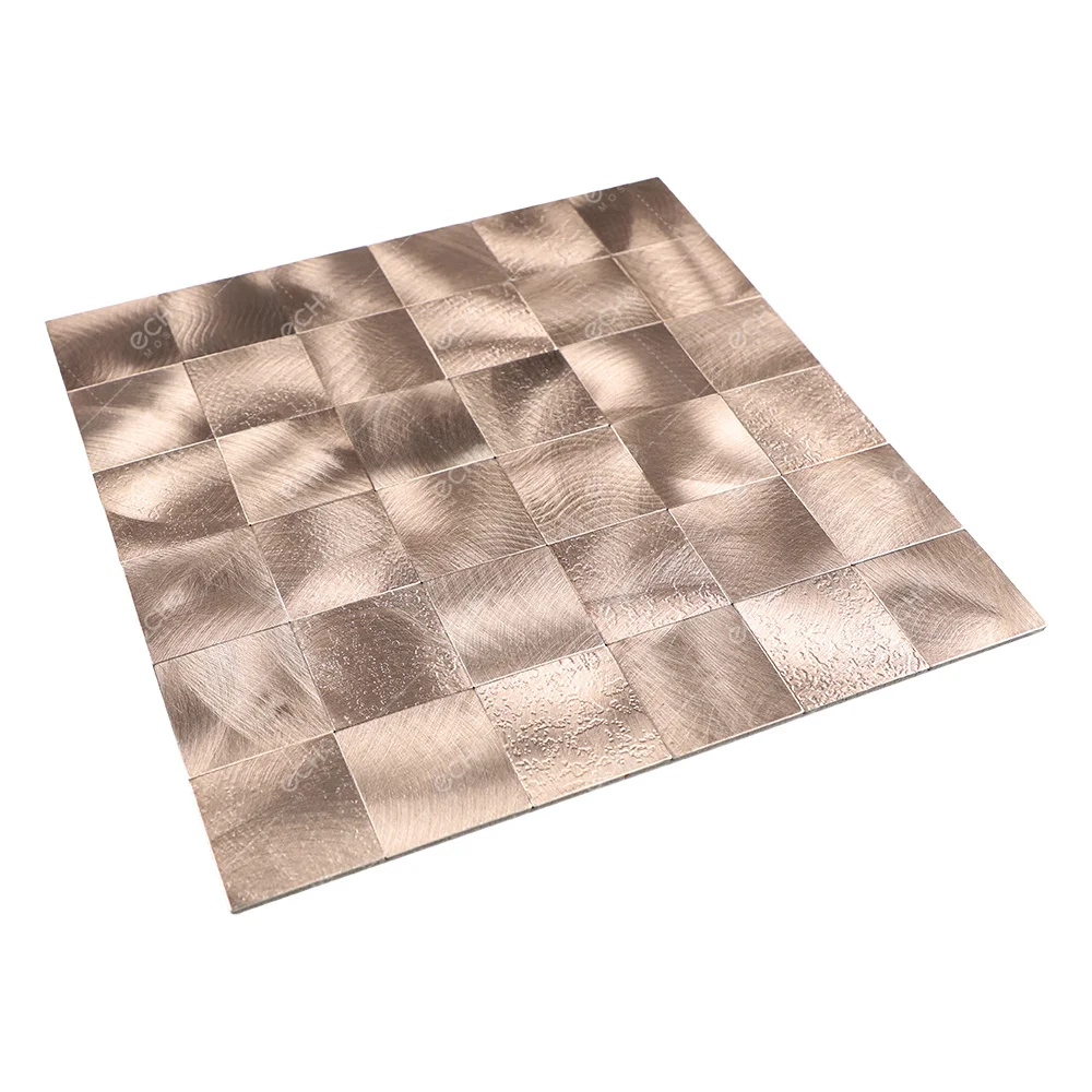 Rose gold color square shape metallic bathroom tiles decorative self adhesive metal mosaic tiles for kitchen wall