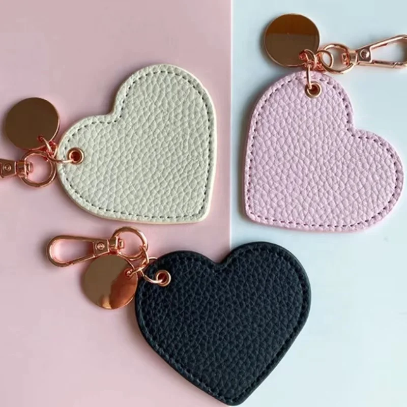 customized heart love shape litchi multi-colors creative keyring decoration PU leather keychains