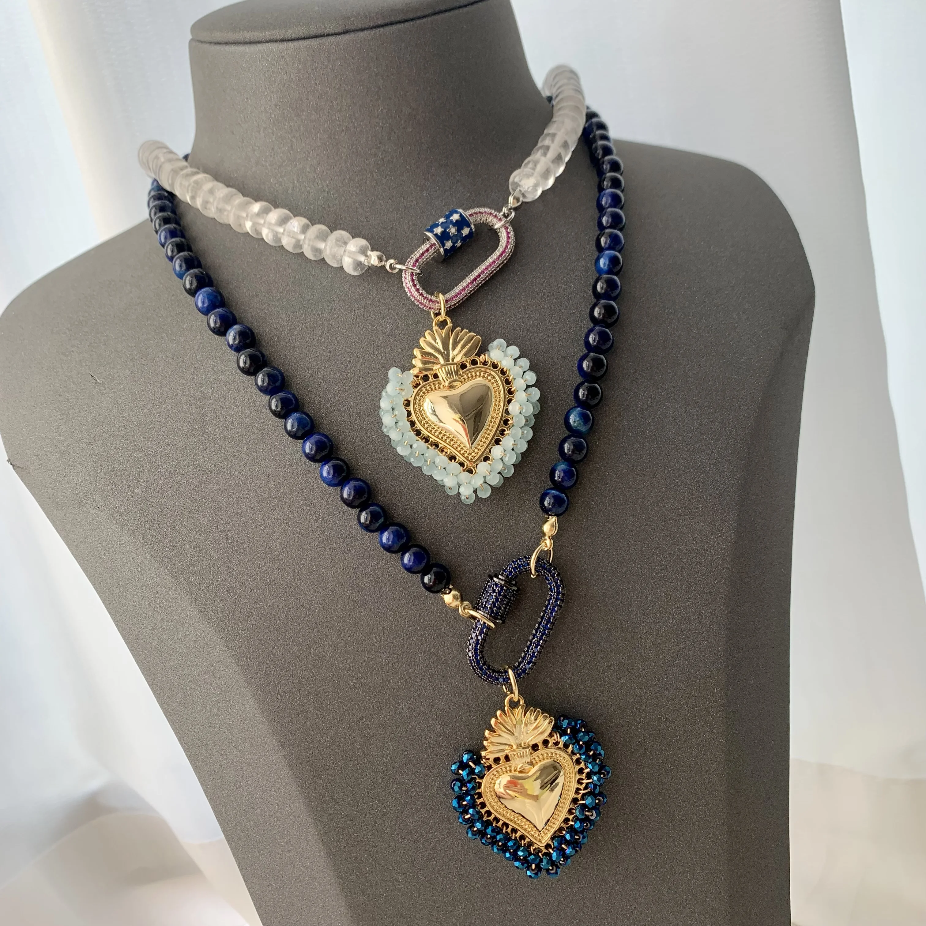 LS-C2665 Beautiful round beads necklace daily wear lapis necklace for men clear quarts necklace hot sale jewelry