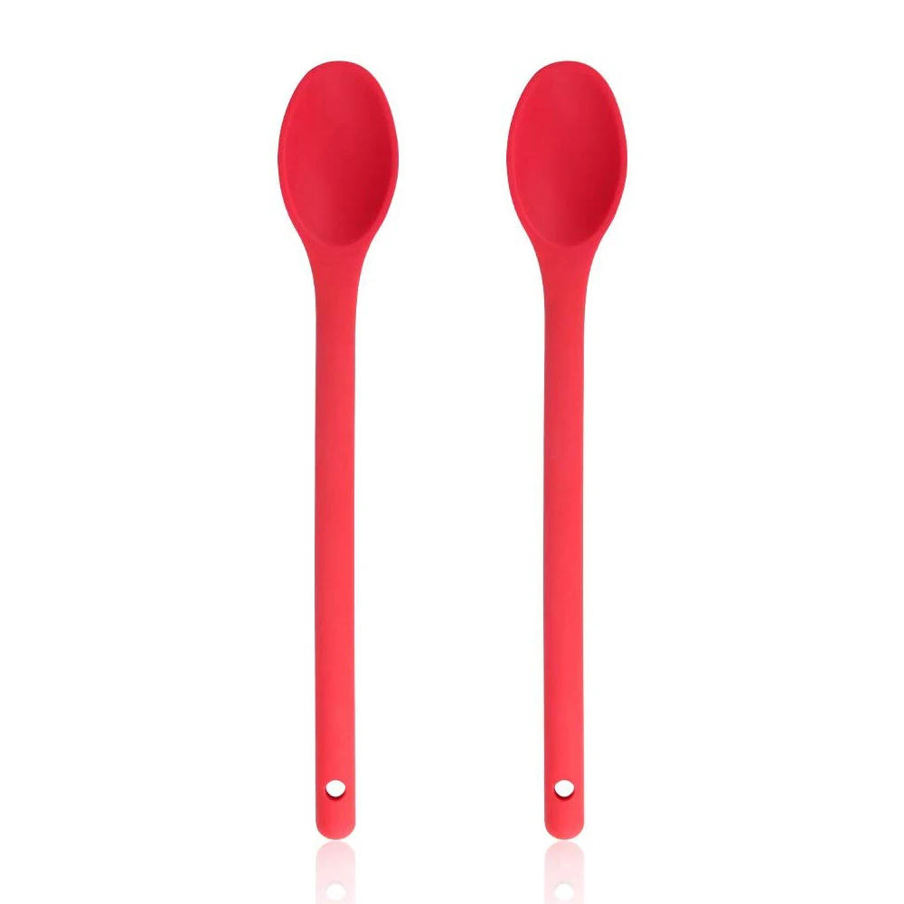 2-Piece Red Silicone Nonstick Kitchen Spoon Heat-Resistant Cooking Spoons