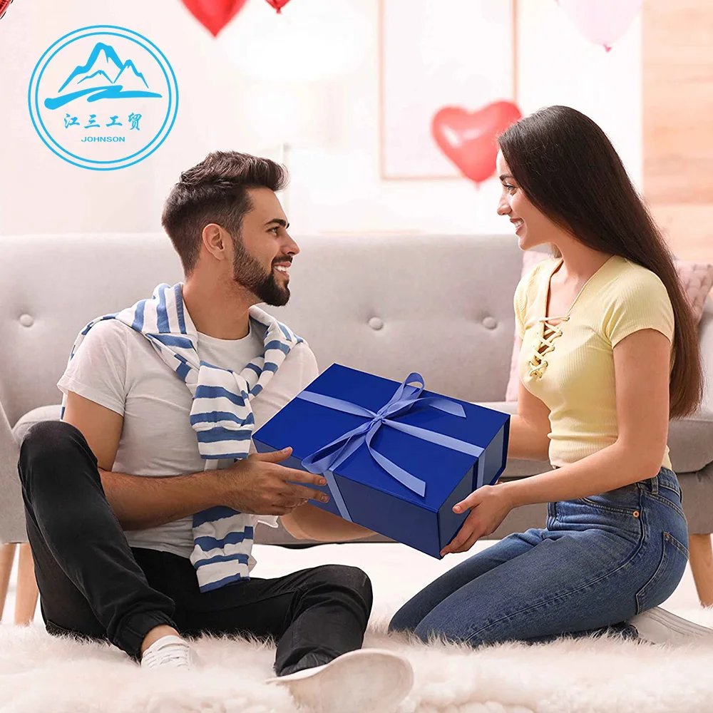Gift Wine Box Rigid Paper Magnetic Closure Packaging Whiskey 2pcs Bottle Glass Luxury Blue Paper Board Handmade Folding Box