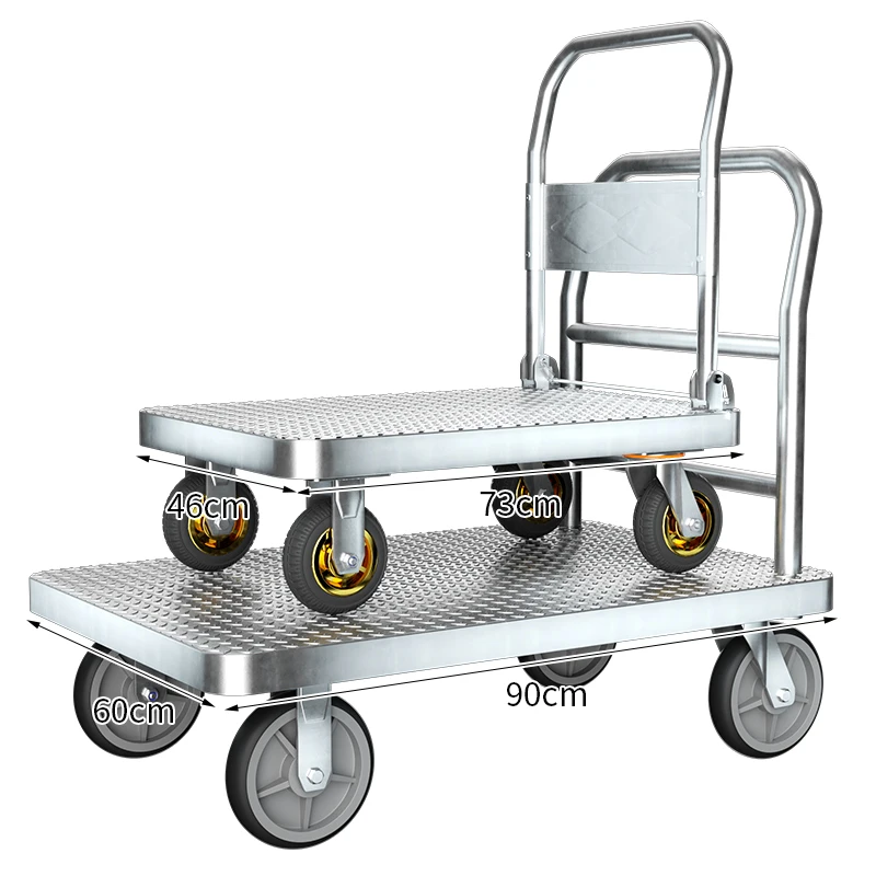 Flat Hand Push Trolley Folded Shopping Cart for Warehouse Goods Moving Warehouse High Quality Tool Hand Push Flat Cart Transport