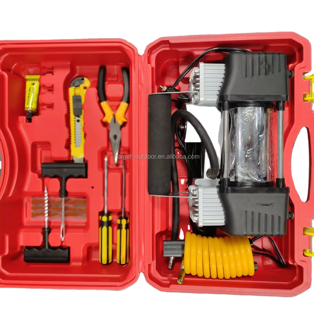 12v Air Compressor for Tires and Patch Kit in a Case - no Liquid Tire Gel