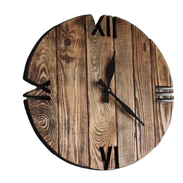 Round Solid Wood Carved Nordic Modern Wall Clock Hot Sale Wall CLOCKS  Living Room Antique Style Needle