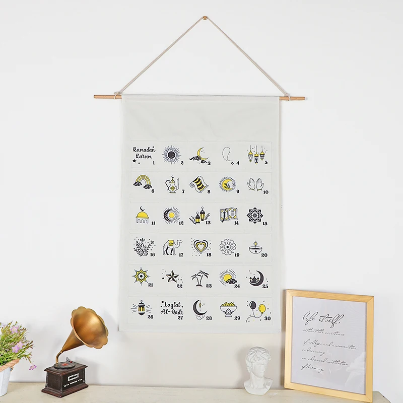 Custom Fancy Ramadan Eid Countdown Calendar New Arrival Cotton Canvas Mubarak Kids Calendar