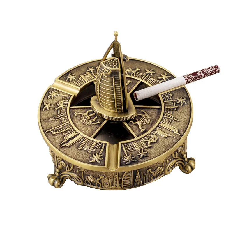 Creative Ashtray With Lid Metal Crafts Burj Al Arab Hotel Large Ashtray Fly Ash Windproof Gift Wholesale Meal Ashtray