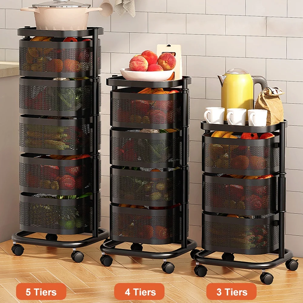 Kitchen storage rotatable shelf 3/4/5 layers vegetable or fruit storage rack