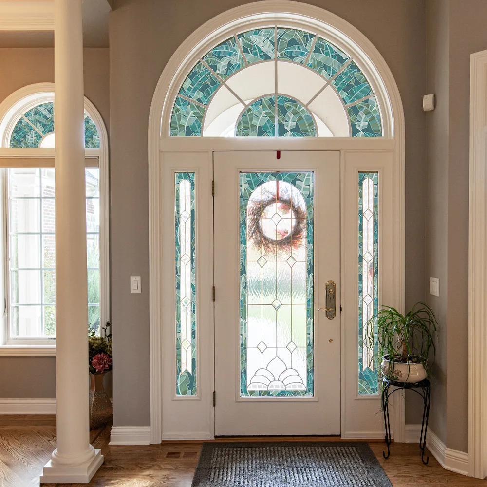 European arc double opening white door painted door stained glass solid wood arch double door